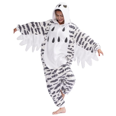 Snowy Owl Costume Adult Halloween Onesies for Women, Bird Costumes for Adults, Animal Onesie Funny Cosplay Costumes for Women and Man