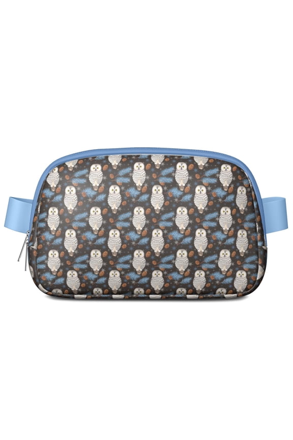 Snowy Owl Crossbody Fanny Pack – Cute Cartoon Print Waist Bag with Big Eyes Owl and Nighttime Pattern, Perfect Gift for Owl Fans
