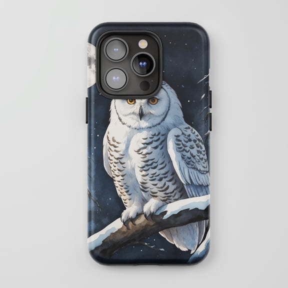 Snowy Owl For All iPhone Series Tough Phone Case Winter Wildlife Art Dark Blue White
