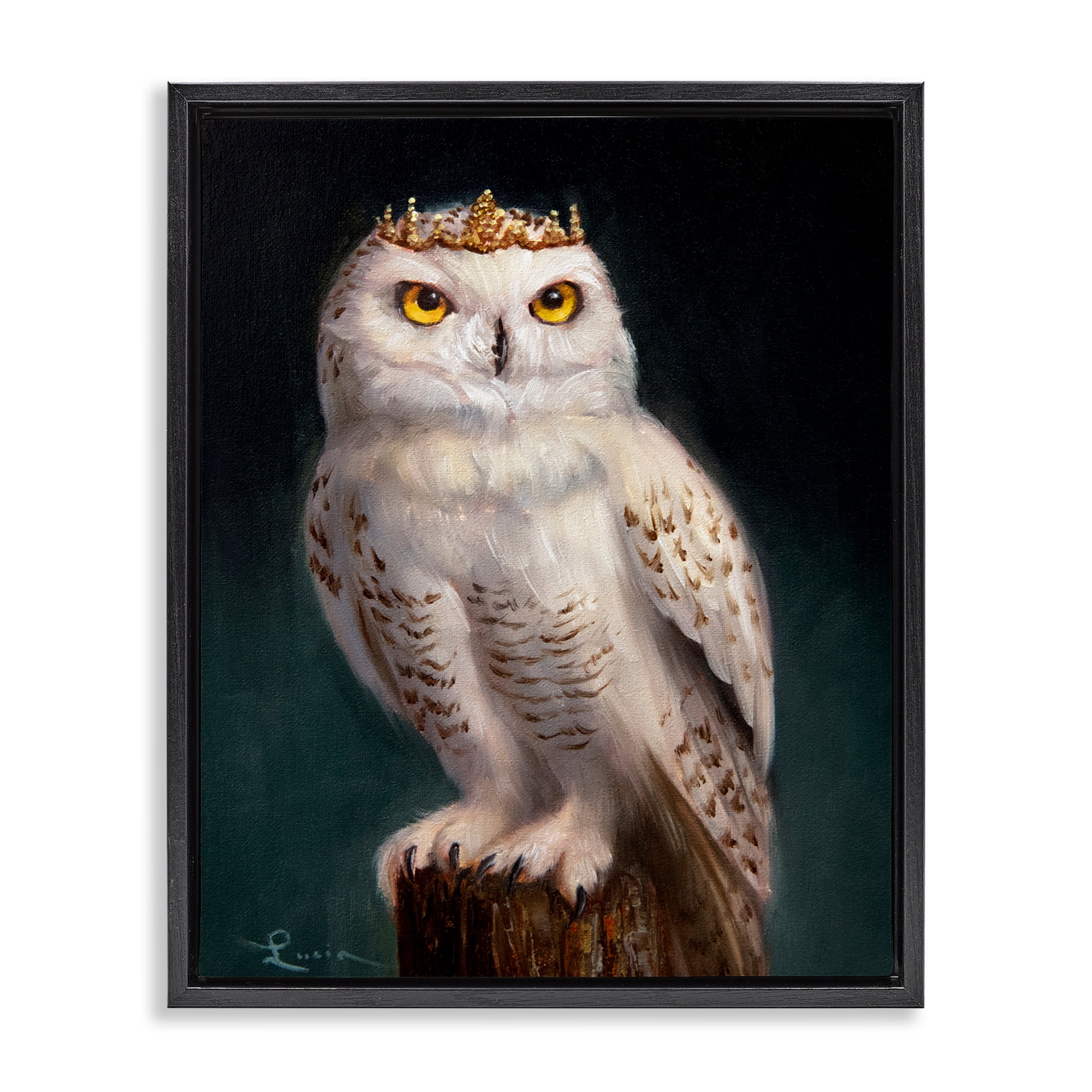 Snowy Owl King Black Framed Floater Canvas Wall Art, design by Lucia Heffernan