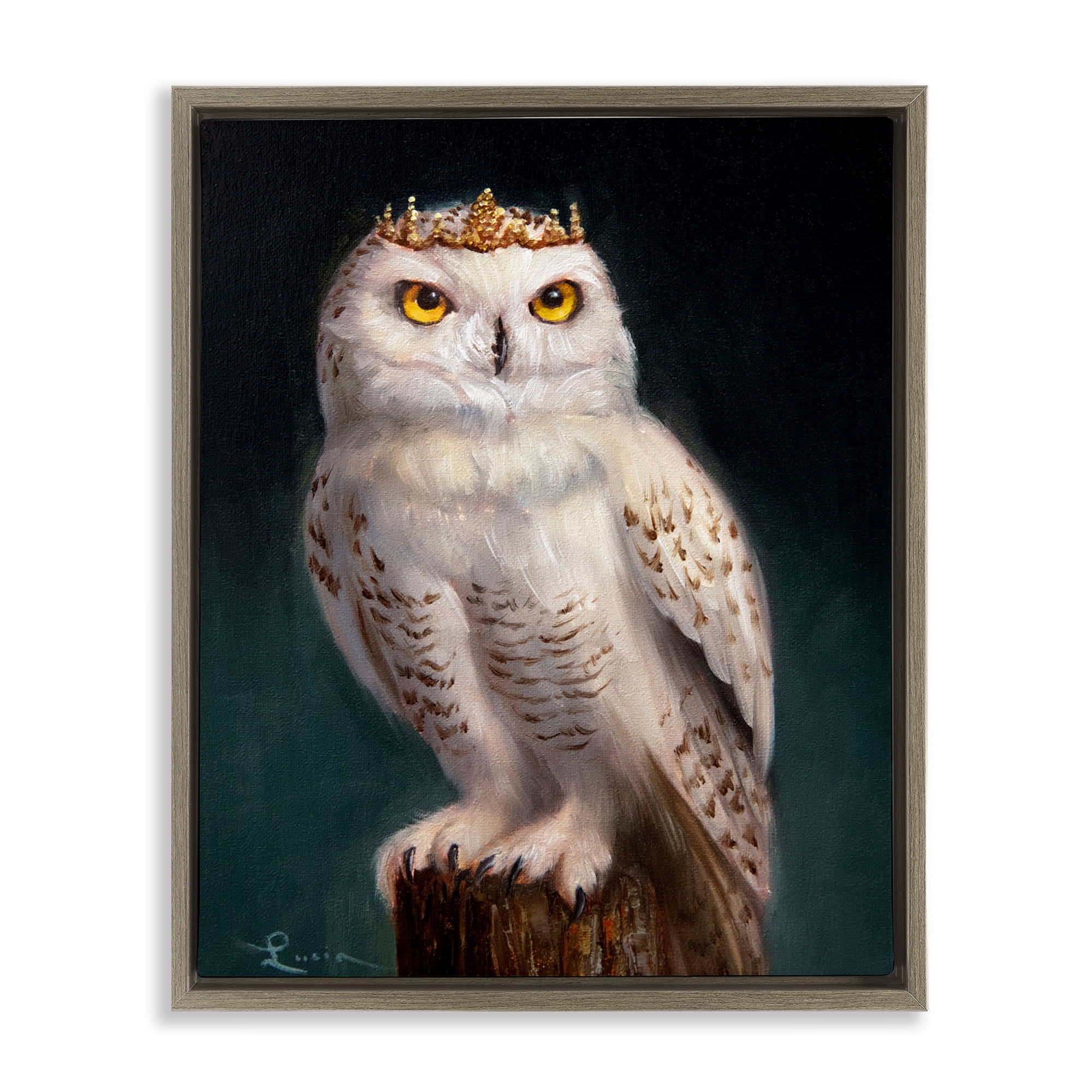 Snowy Owl King Brown Framed Floater Canvas Wall Art, design by Lucia Heffernan