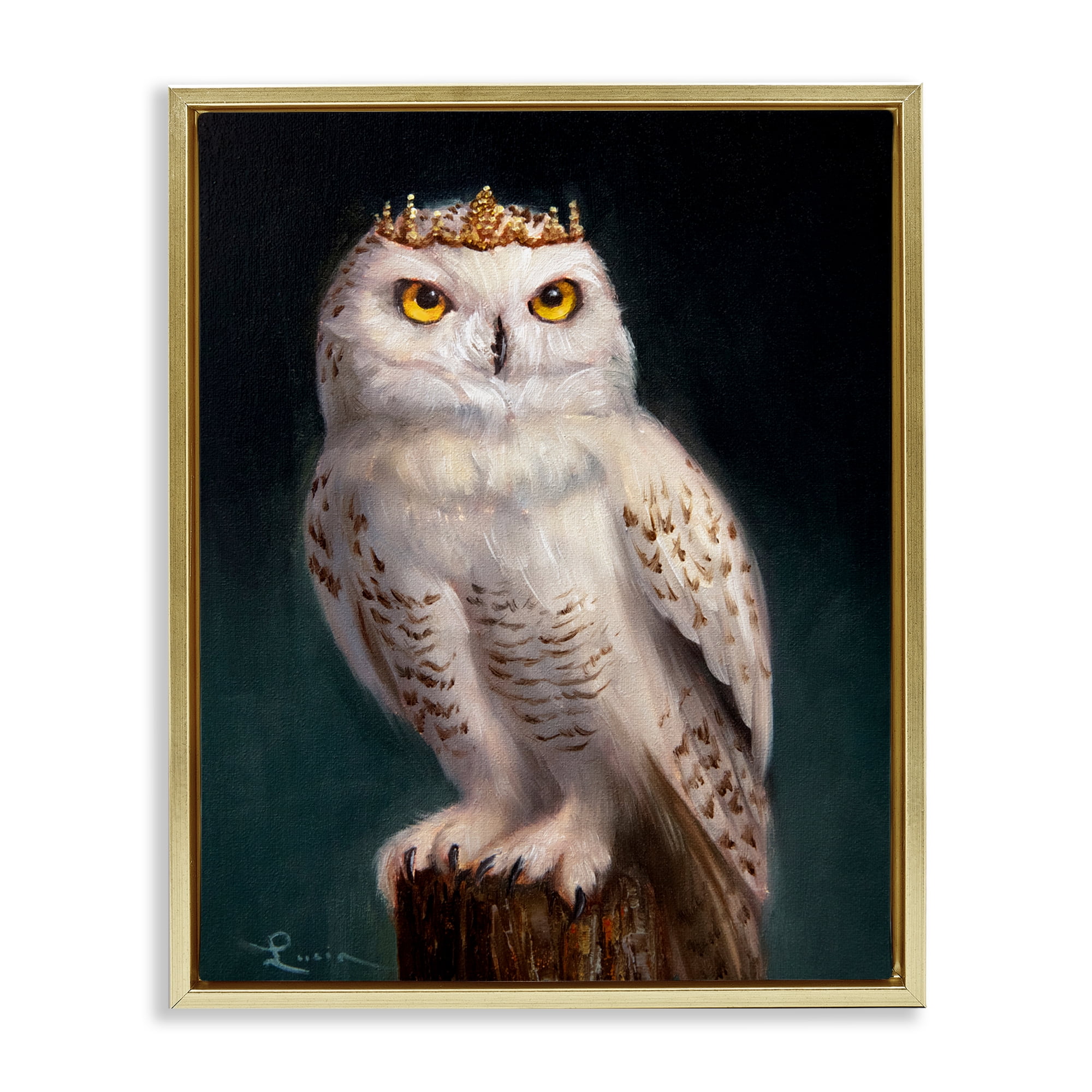 Snowy Owl King Gold Framed Floater Canvas Wall Art, design by Lucia Heffernan