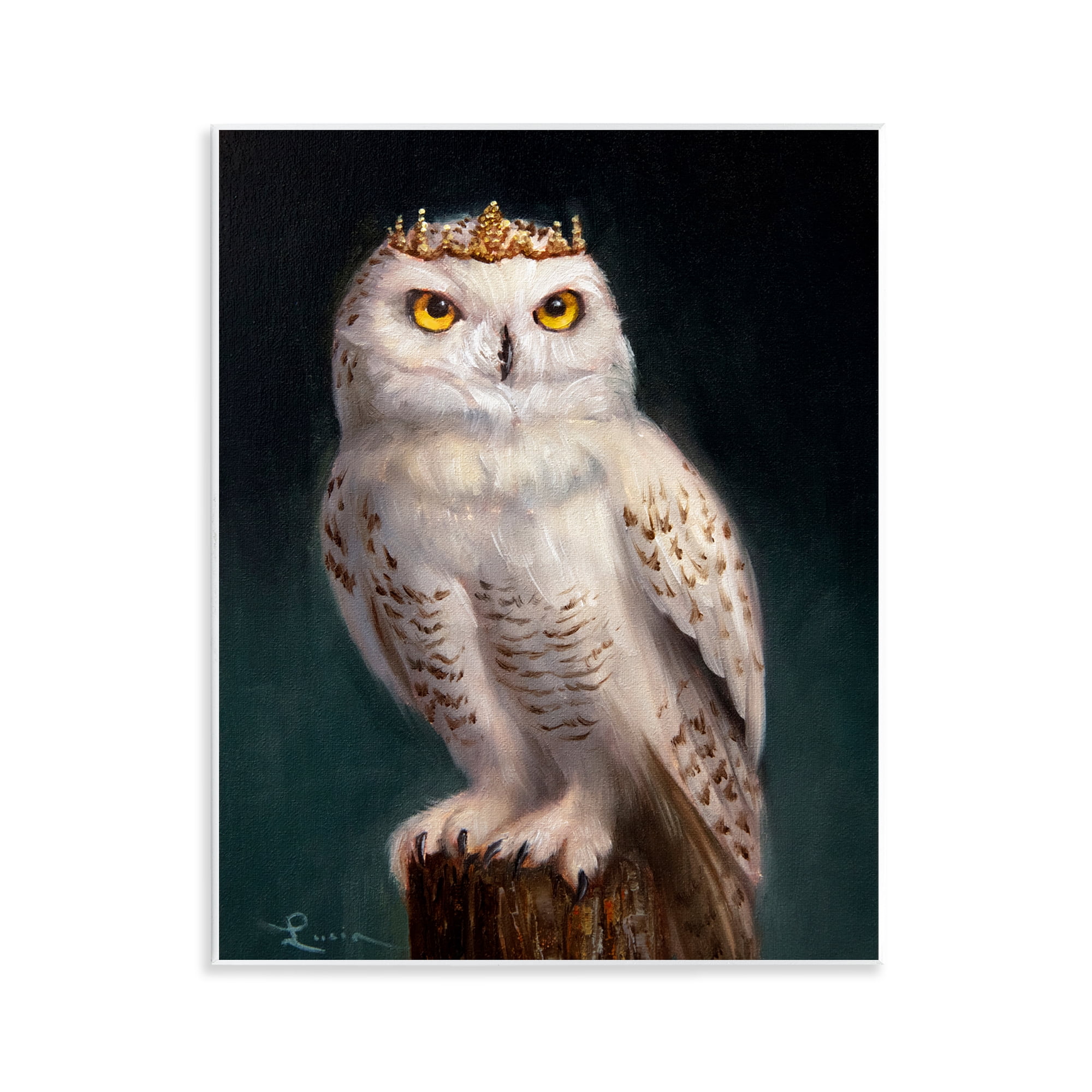 Snowy Owl King Wall Plaque Art, design by Lucia Heffernan
