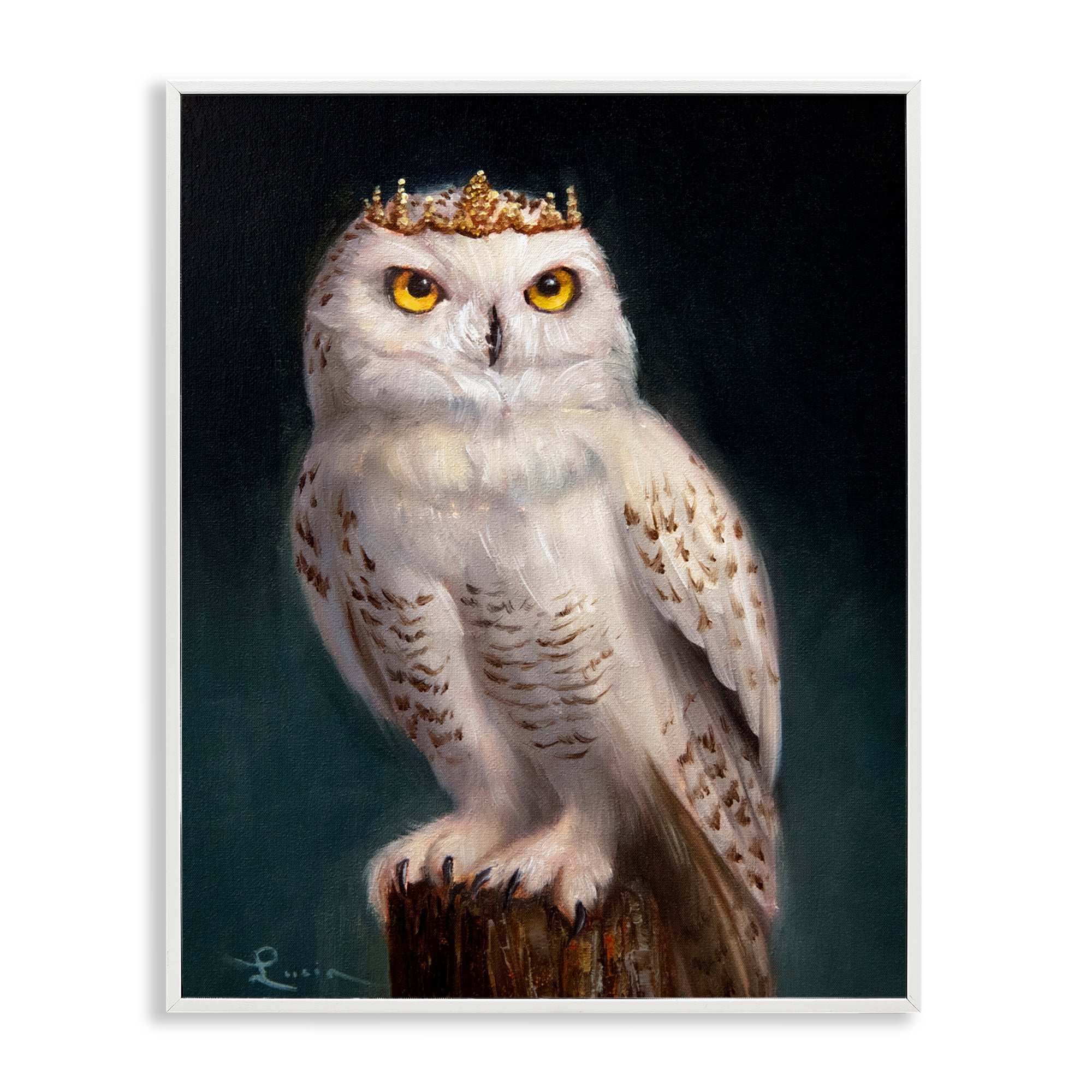 Snowy Owl King White Framed Giclee Art, design by Lucia Heffernan