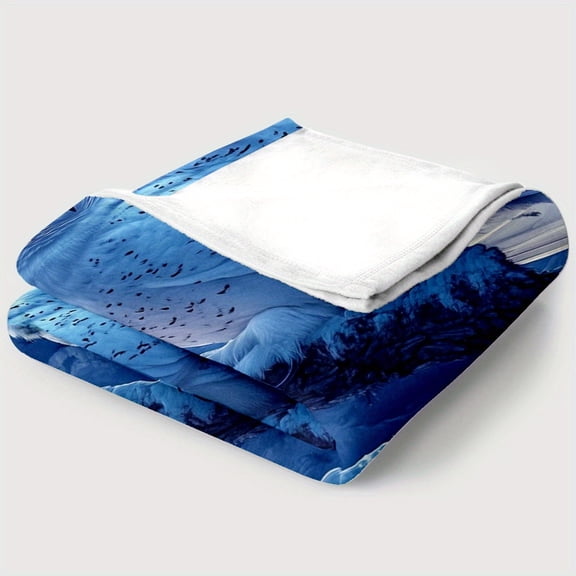 Snowy Owl Night Flannel Throw Blanket - HD Printed Winter Trees & Full Moon, Ultra-Soft Heavyweight 280GSM All-Season - for Couch, Bed, Camping, Gift for Nature & Owl Lovers, 3 Sizes