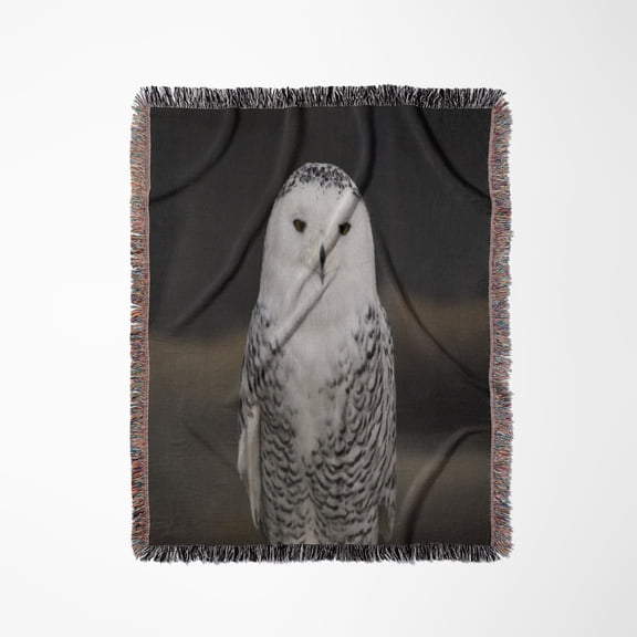 Snowy Owl On A Cold Winters Day , Woven Blanket