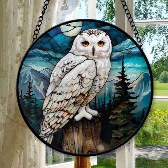 Snowy Owl: Stained Glass-Style Christmas Ornament - Made With Real Glass, Stained Glass Ornament 2025, Holiday Decoration, Seasonal Keepsake Gift, Unique Collectible, Window
