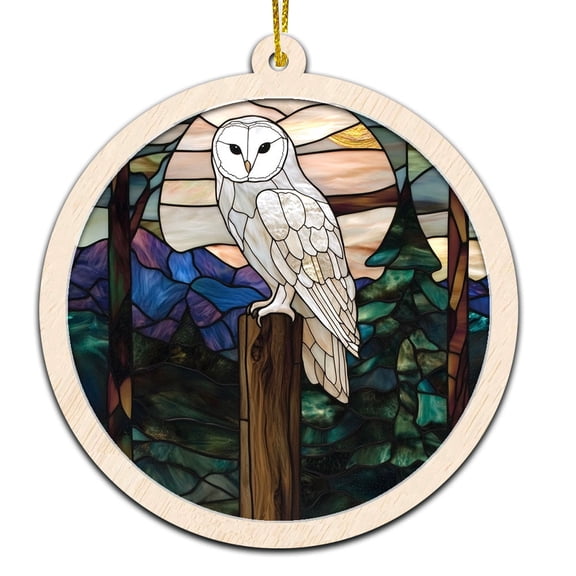 Snowy Owl Stained Glass Suncatcher Ornament Holiday Ornament with Text for Loved Ones, Family & Friends, Christmas 2025 Decoration