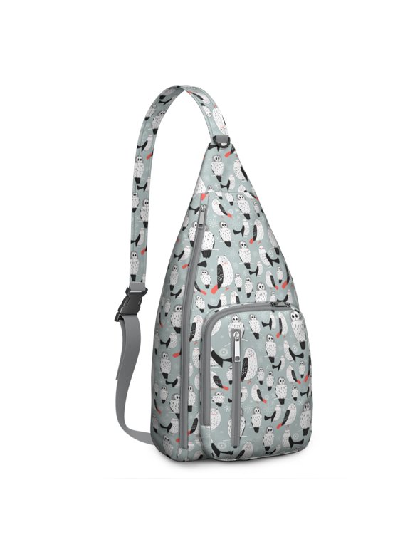 Snowy Owl Winter Fantasy Chest Bag - Owl and Moonlit Sky Aesthetic Crossbody Sling (Fantasy Owl Print Design, Tactical & Stylish)
