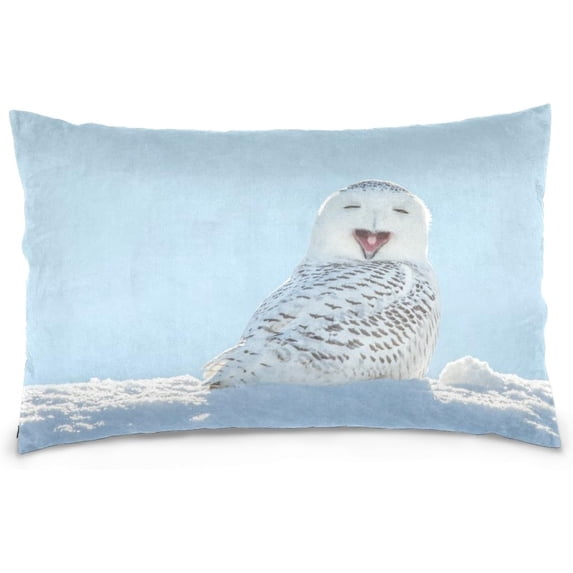 Snowy Owl Yawning Velvet Oblong Lumbar Plush Throw Pillow Cover/Shams Cushion Case - 16x24in - Decorative Invisible Zipper Design for Couch Sofa Pillowcase Only