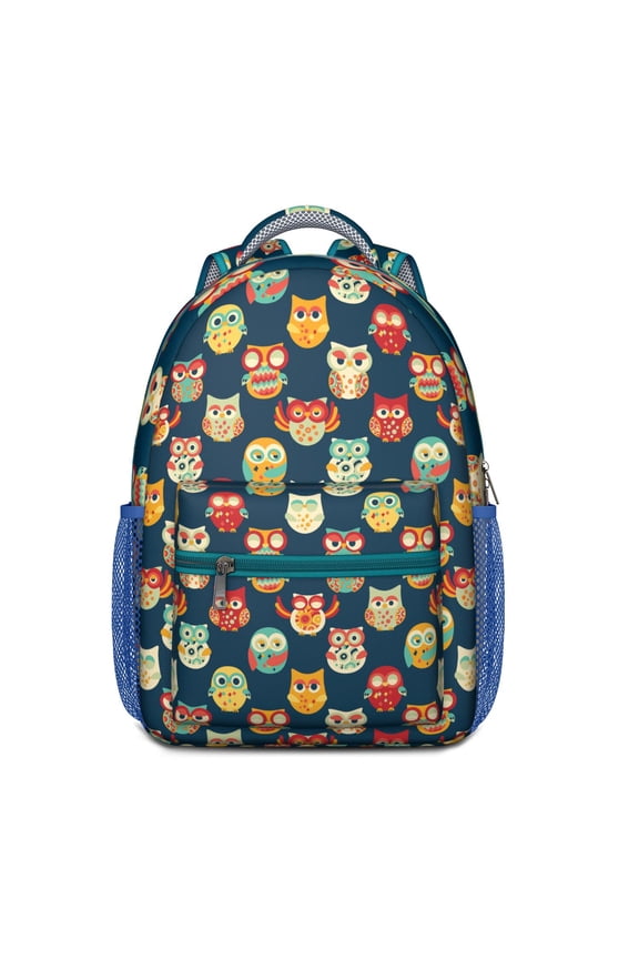 Snowy Owl and Night Pattern Backpack – Cute Cartoon Owl Schoolbag with Big Eyes and Animal Design