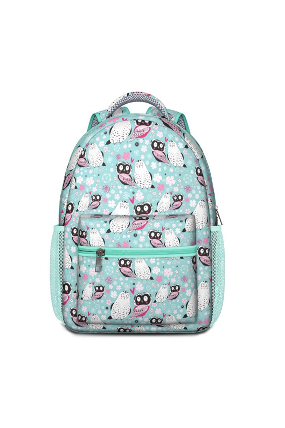 Snowy Owl and Night Pattern Backpack – Cute Cartoon Owl Schoolbag with Big Eyes and Animal Design