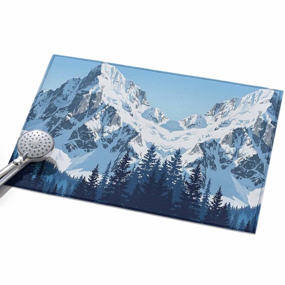 Snowy Peak Entryway Rug 2x3ft Washable Non Slip Bathroom Rug Indoor Floor Front Door Mat Pine Forest Winter Mountain Evergreen Trees Rectangle Area Rugs Carpet for Kitchen Office Dining Room Home