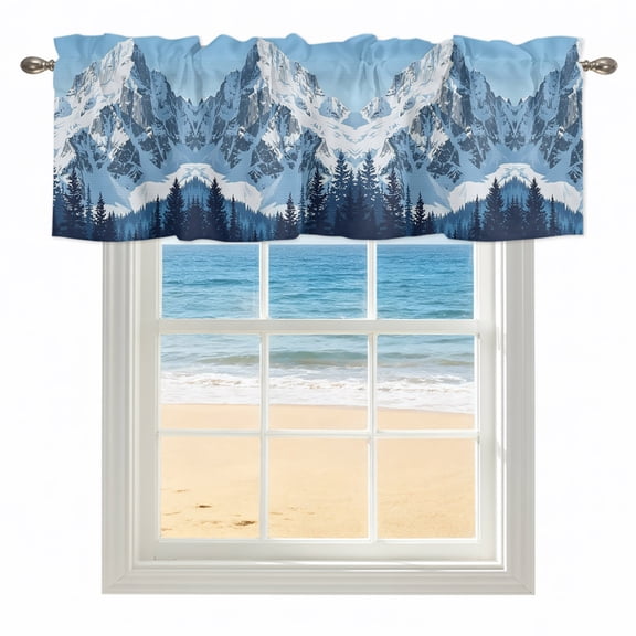 Snowy Peak Kitchen Valances for Windows 54x18 Inch Kitchen Curtains Valances Rod Pocket Pine Forest Winter Mountain Evergreen Trees Bathroom Window Valances for Window Treatment Decor