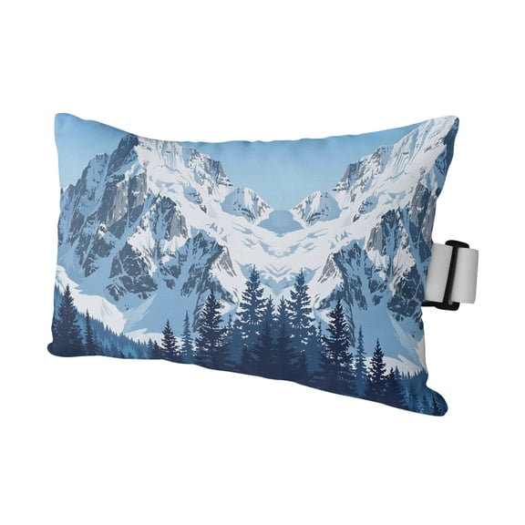 Snowy Peak Outdoor Pillows for Chaise Lounge Chair Waterproof Lumbar Pillows with Insert&Adjustable Elastic Strap Beach Headrest Pillow Pine Forest Winter Mountain Evergreen Trees Pool Pillow 11"x16"