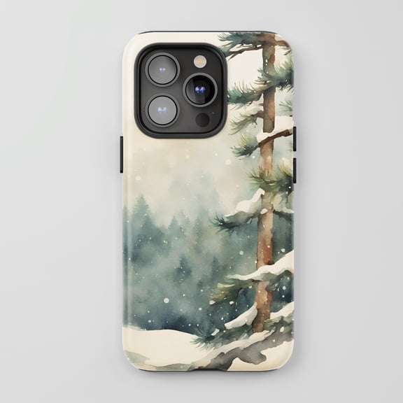 Snowy Pine Forest For All iPhone Series Tough Phone Case Watercolor Winter