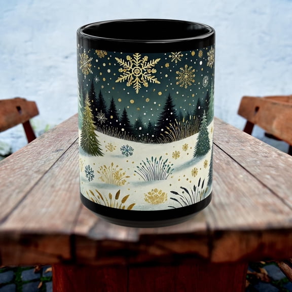 Snowy Pine Forest Mug, Holiday Mug, Cozy Snowflake Winter Coffee Mug, Ceramic Christmas Forest Teacup, Snow Tree Mug, Xmas Gift (11oz, 15oz)