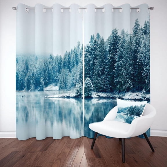 Snowy Pine Tree Blackout Curtain For Bedroom, Winter Nature Landscape Curtains Thermal Insulated, Panoramic Scenery Grommet Drapes For Living Room Office Window Decor 42"W x 63"L (Pack of 2)