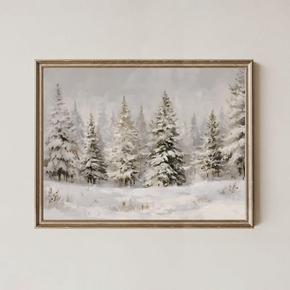 Snowy Pine Tree Moody Winter Poster Vintage Winter Art Decor Rustic Snow Winter Landscape Pine Tree Poster