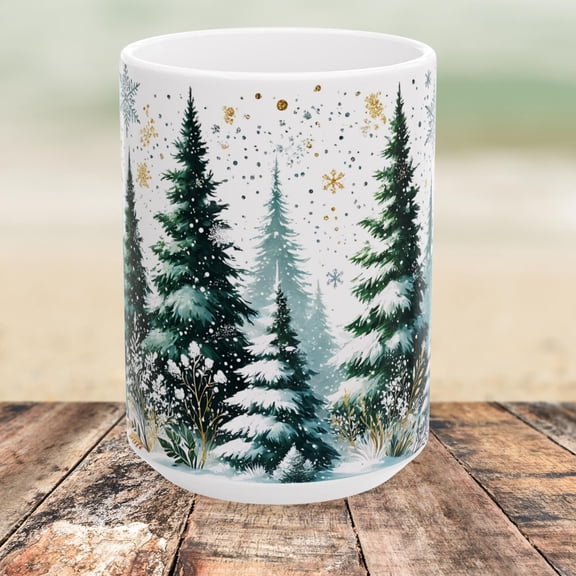 Snowy Pine Tree Winter Scene Mug Winter Themed Forest Coffee Mug Cozy Christmas Gift for W