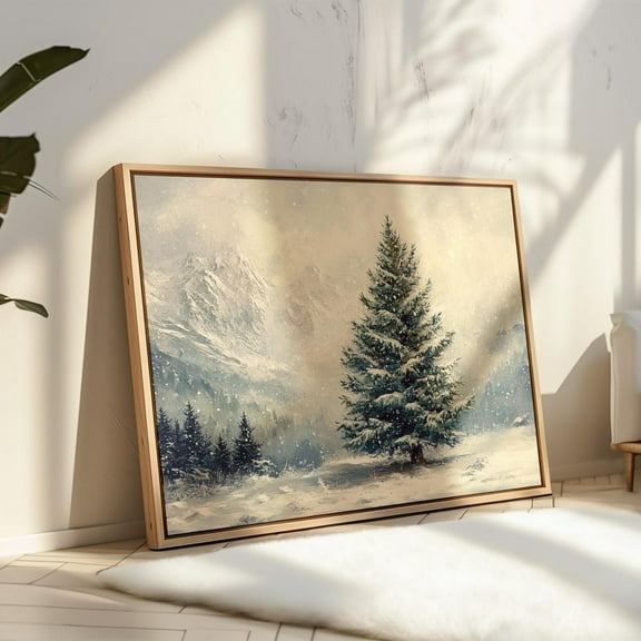 Snowy Pine Tree With Mountain Scenery, Winter Wonderland Landscape Wall Art Wall Art, Modern Wall Decor, 8x12 UNFRAMED
