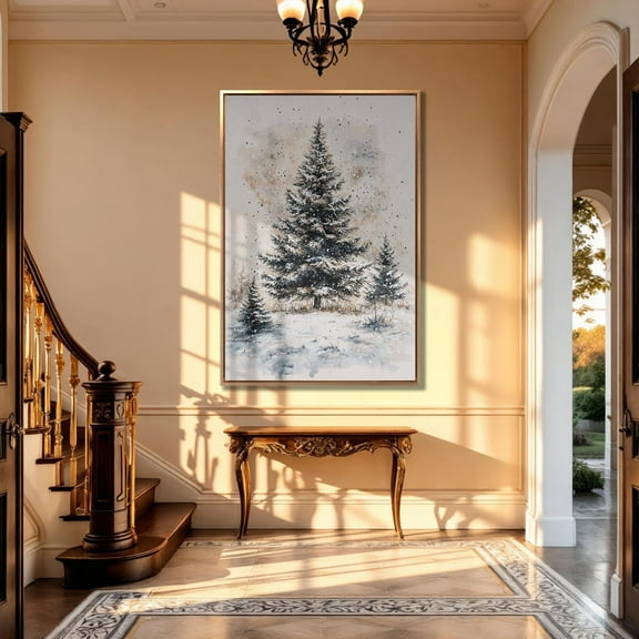 Snowy Pine Trees Poster Winter Landscape Wall Art, 12x18 UNFRAMED