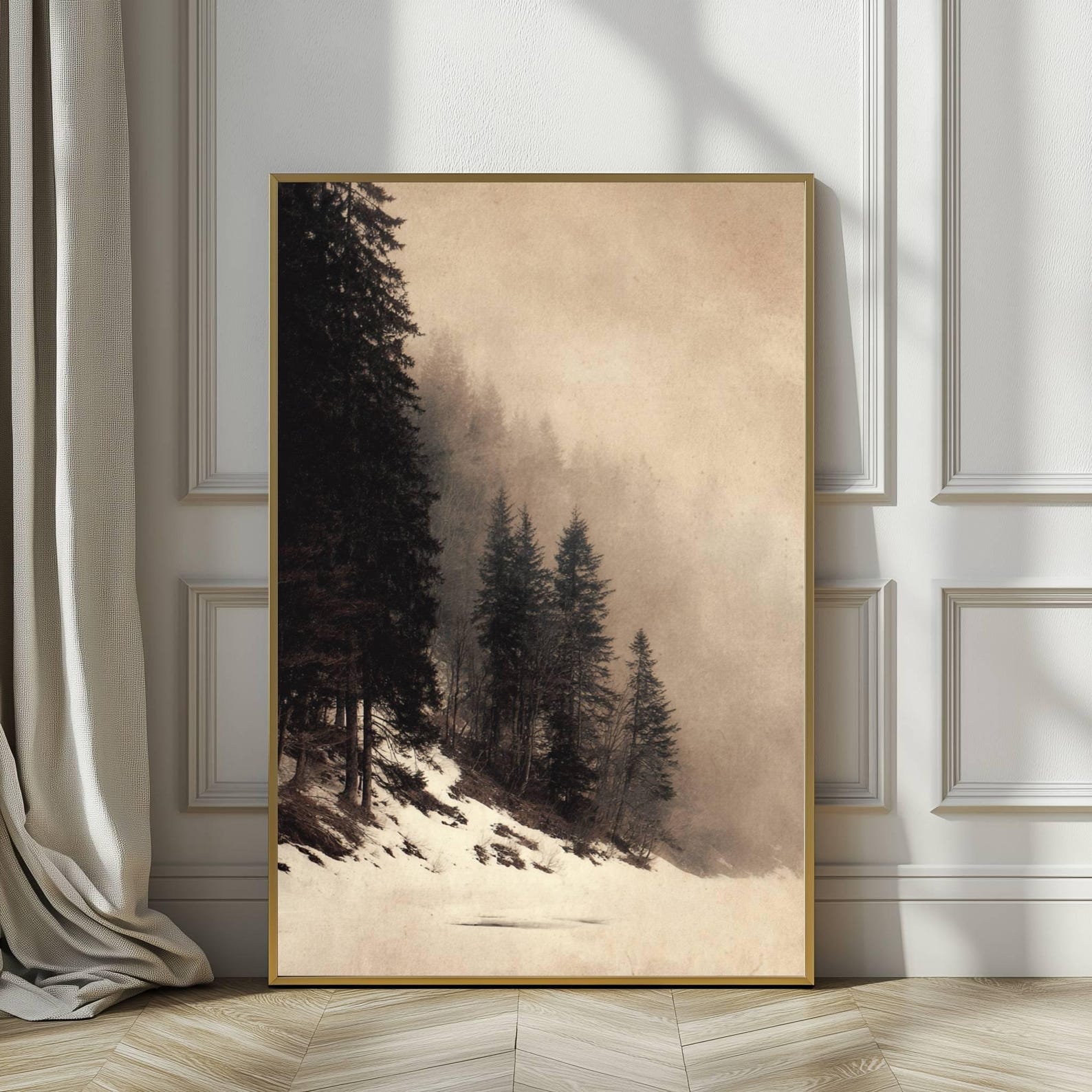 Snowy Pine Trees Winter Forest Print, Vintage Christmas Printable Wall ...