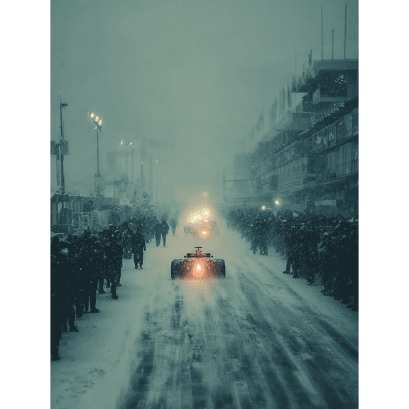 Snowy Race Track Formula Racing Canvas Art, Race Car Print, Sports Wall Decor Unique Gift for Men