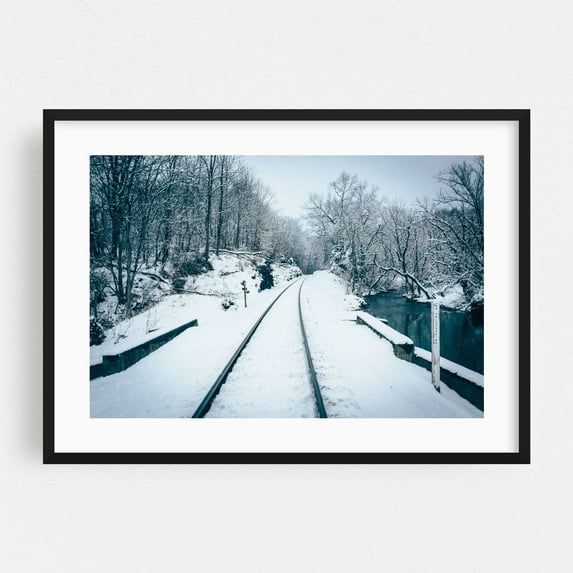 Snowy Railway - Maryland Photography Black Framed Wall Art Print 16 x 24 inches