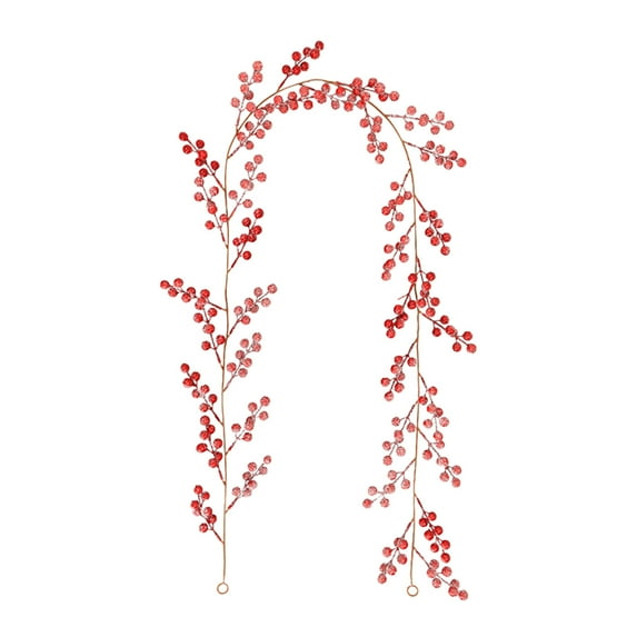 Snowy Red Berry Garland 5.7 FT Christmas Cranberry Garland Winter Holly Berries for Christmas Tree for Decor Mantle Xmas Tree Window Door Indoor Outdoor Holiday Decoration