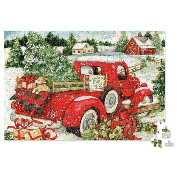 Snowy Red Truck 500 Piece Puzzle - Jigsaw Puzzle, Christmas Winter Scene, Great Gift
