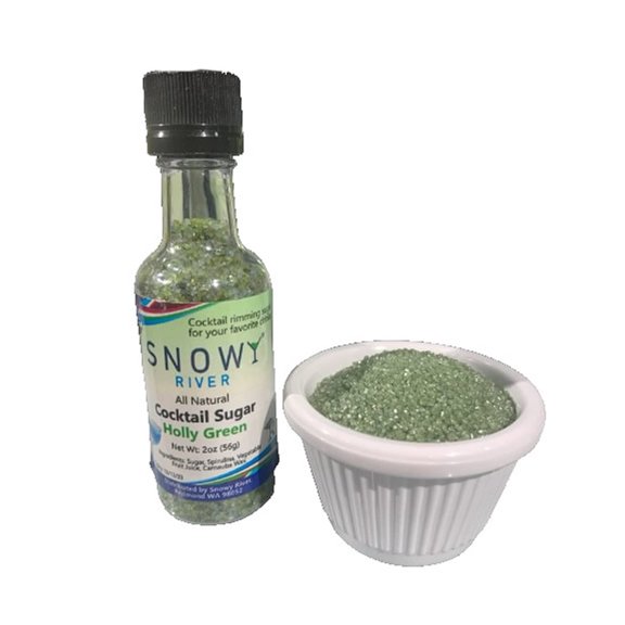 Snowy River Holly Green Cocktail Sugar - Kosher Certified Naturally Colored Holly Green Cocktail Rimmer (2oz Bottle, Medium Crystal)
