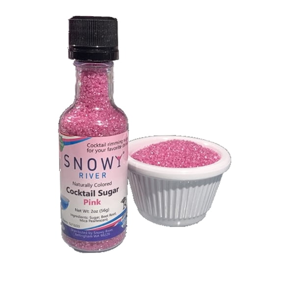 Snowy River Pink Cocktail Sugar - Kosher Certified Naturally Colored Pink Cocktail Rimmer (2oz Bottle, Medium Crystal)