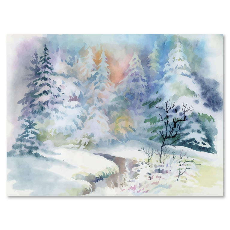 Designart Snowy River Winter Landscape Print - 32x24