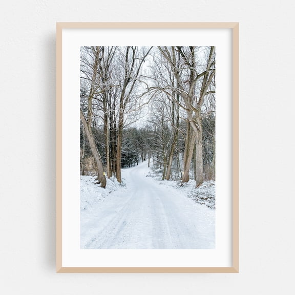 Snowy Road 04 - Glen Rock Pennsylvania Photography Winter Snow Nature Forest Landscape Scenic Rural Oak Framed Wall Art Print 5 x 7 inches