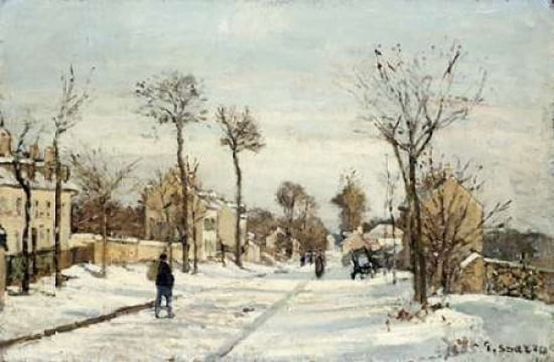 Snowy Road Louveciennes Canvas Art - Camille Pissarro (12 x 18)