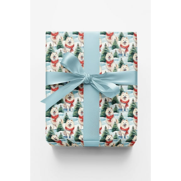 London Penny Premium Wrapping Paper - Snowy Samoyeds