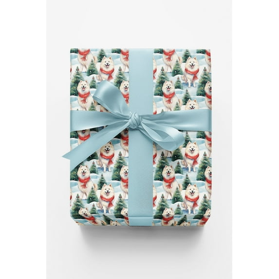 London Penny Premium Wrapping Paper - Snowy Samoyeds