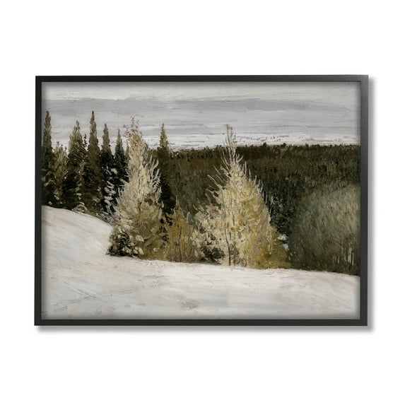Snowy Slopes Woodland Nature Landscape Painting Black Framed Art Print Wall Art