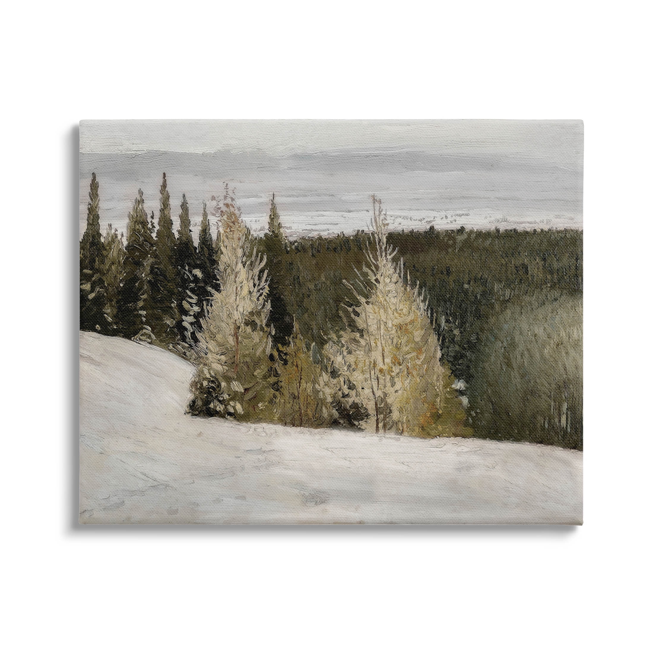 Snowy Slopes Woodland Nature Landscape Painting Gallery Wrapped Canvas Print Wall Art