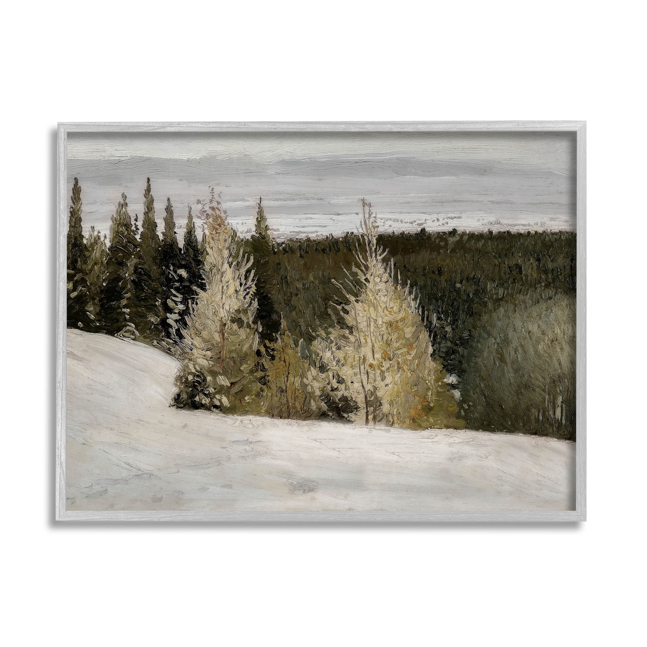 Snowy Slopes Woodland Nature Landscape Painting Gray Framed Art Print Wall Art