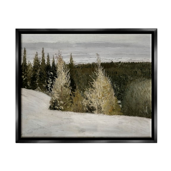 Snowy Slopes Woodland Nature Landscape Painting Jet Black Framed Art Print Wall Art