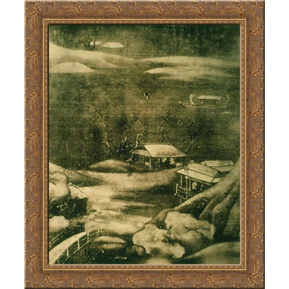 Snowy Stream 24x20 Gold Ornate Wood Framed Canvas Art by Wang Wei