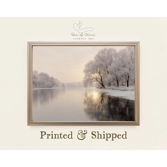 Snowy Sunset Landscape Art Print Poster, Cozy Farmhouse Interiors, Rustic Cabins, Elegant Seasonal Decor, Nature Lovers , Home Decor, Unframed Poster Size 8x12 F03.1.18l1395