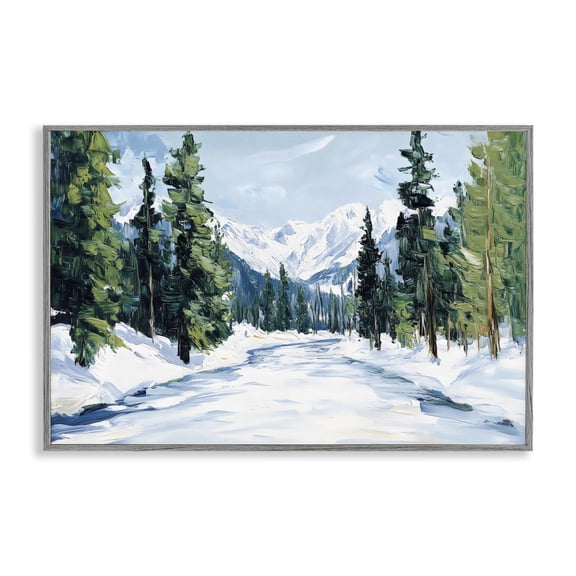 Snowy Tall Tree Pass Gray Framed Giclee Art, design by Petal Prints Design