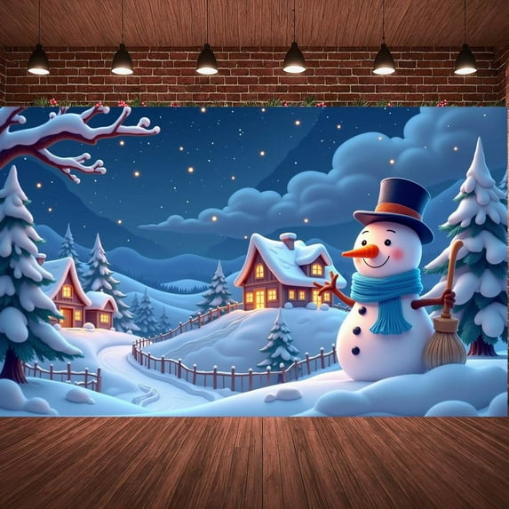 Snowy Theme Winter Banner Blue Tone Christmas Banner Christmas Winter Scene Snow Scene Banner for Christmas Party Winter Celebration Holiday Decoration