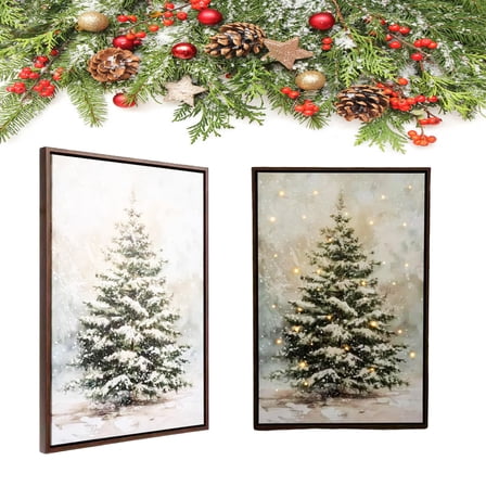 Snowy Tree Light Up Canvas Wall Decor, Lighted Christmas Canvas Wall Art LED Christmas Snowy Tree Light up Canvas Wall Decor, Xmas Framed Print Poster Christmas Decorations