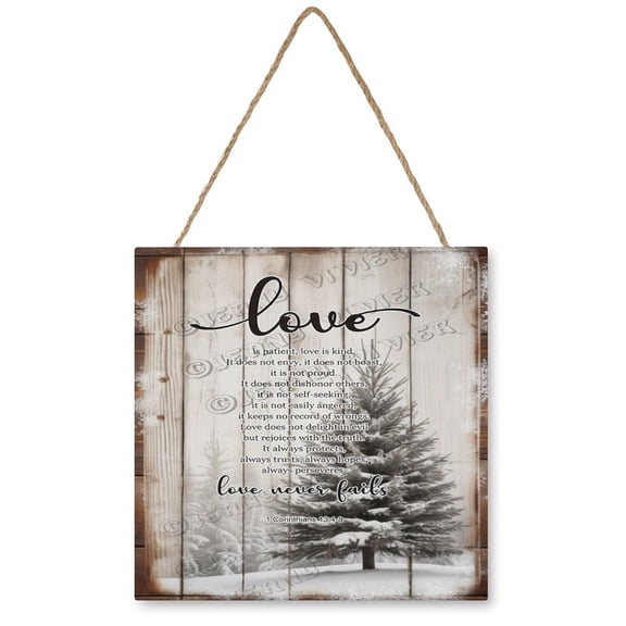 Snowy Tree Wooden Hanging Sign with Uplifting Quote - Retro Winter Decor for Bedrooms, Nurseries, and Cozy Home Accents, 12"x12"