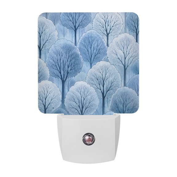 Snowy Trees LED Night Light, Winter White Gray Botanical Forest Branches Rustic Night Lights plug into Wall with Smart Sensor Dusk to Dawn Sensor for Nursery Bedroom 2.95x4.5in