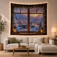 thumbnail image 1 of Snowy Village Inside Pine-Framed Window with Church and Lanterns, Nostalgic Rustic for Nature Lovers, Winter Home Decor, Christmas Gift, Tapestry Wall Hanging for Bedroom and Den, 1 of 7